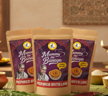 Mummy ne Banaya Murukku, Andhra Style, Ready to Eat Snack, Traditional Indian Snack Gluten-Free, No Maida, Authentic South Indian Snack, Made with Rice flour and besan Perfect Tea-Time Delight Crispy & Spicy Tea-Time Namkeen | Festive Special | Homemade Crunchy Treat (70gm – Pack of 3)