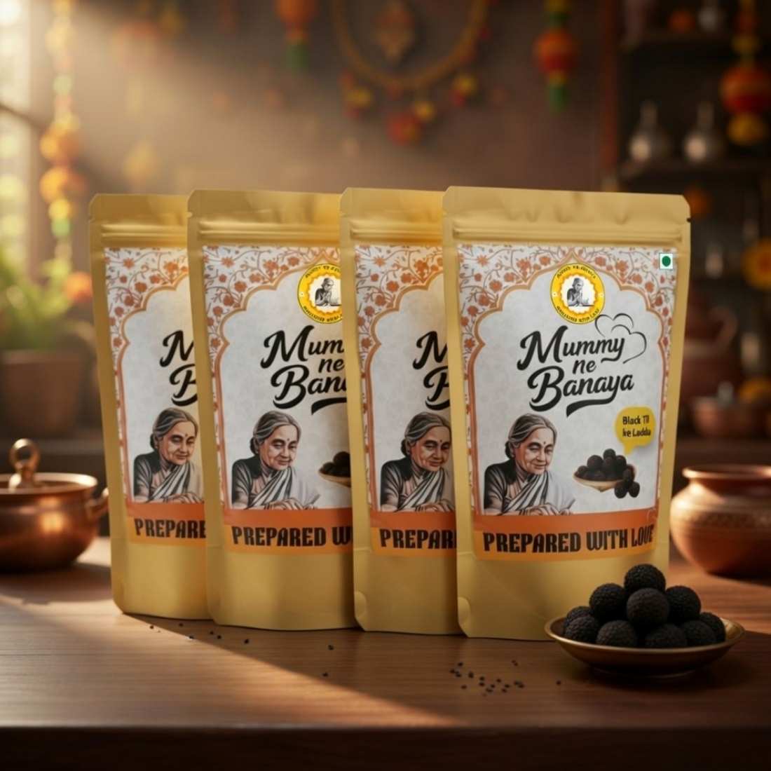 Mummy ne Banaya Black Til ke Laddu, Traditional Indian Sweet, Made with Sesame Seeds and Jaggery, No Preservatives, Healthy snacks |Makar Skranti Special Snacks | Winter Laddu Homemade Recipe 250gm (Pack of 4, Black Til ka ladoo)